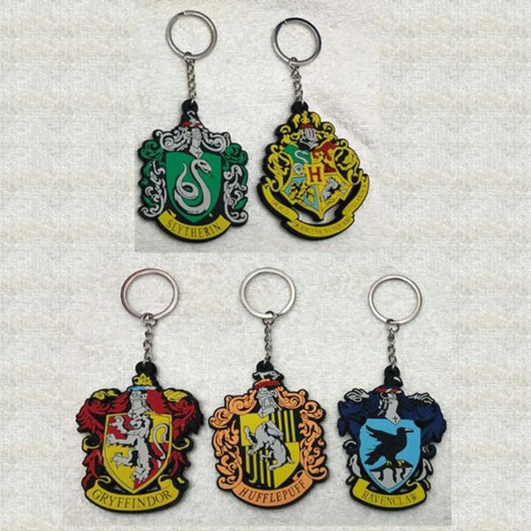 

movie magic school gryffindor pvc keychain slytherin ravenclaw fashion personalized pendant keyrings porte clefs souvenir gifts, Silver