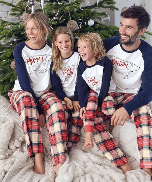 

Папа мама дети ребенок медведь семья соответствующие рождественские пижамы набо