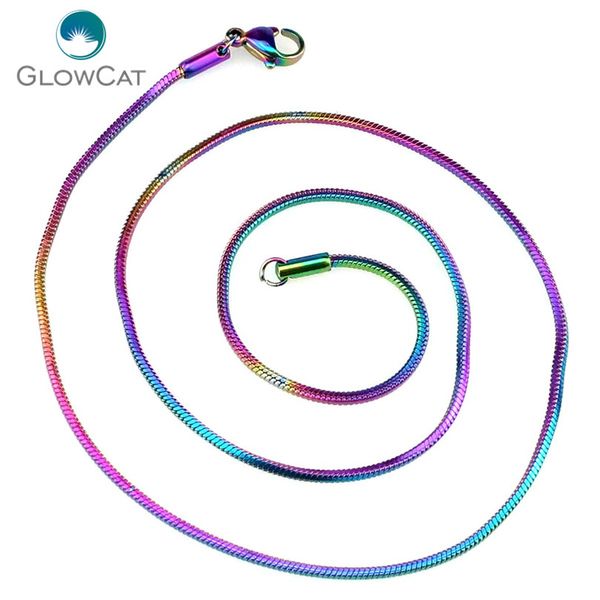 

5pcs/lot rainbow colol square snake 1.4mm stainless steel chains necklace 18'' 20" link chain jewelry making, Silver