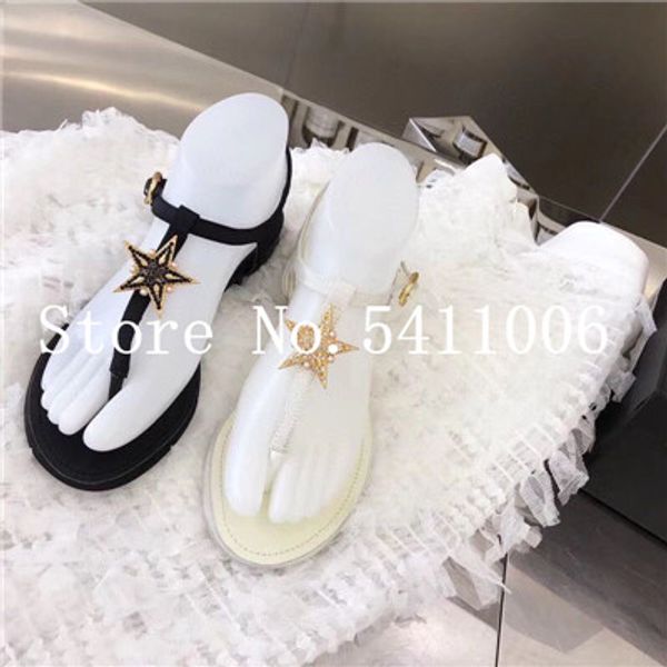 

2020 women shoes design sandals leather sole low flat heel metal desginer women shoes summer woman fashion sandal, Black