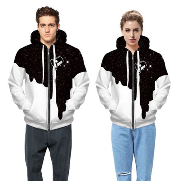 

fashion menwomen 3d sweatshirts print spilled milk space galaxy hooded hoodies thin unisex pullovers, Black