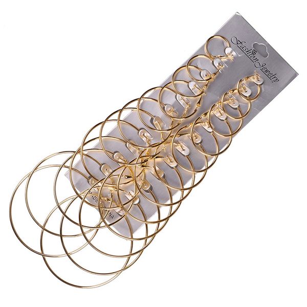 

oversize big circle hoop earring set for women simple punk style brincos round earrings party jewelry gift 12 pair /lot, Golden;silver