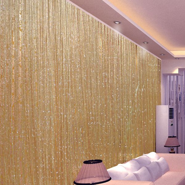 

200 x100cm shiny tassel flash silver line string curtain window door divider sheer curtain valance home decoration