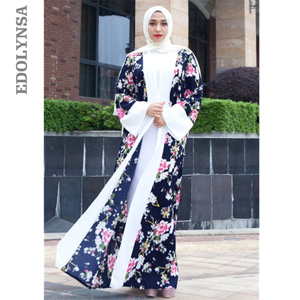 

elegant muslim floral abaya dress flowers loose cardigan long robe gowns kimono ramadan arab thobe islamic prayer clothing d545, Red
