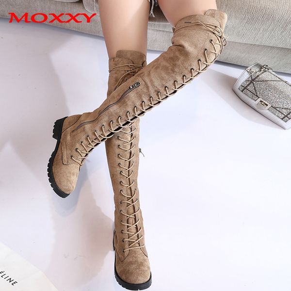 2019 New Sexy Ladies Lace Up Over The Knee Boots Plus Size 43 Platfrom Stivali lunghi Scarpe da donna Coscia alta zapatos de mujer