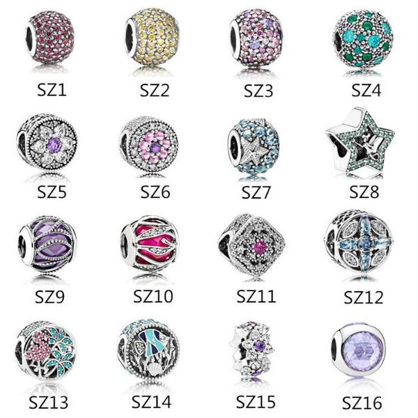 

lots style 925 sterling silver crystal clear cz charms silver european beads fit pandora snake chain bracelet charms jewelry diy making, Black