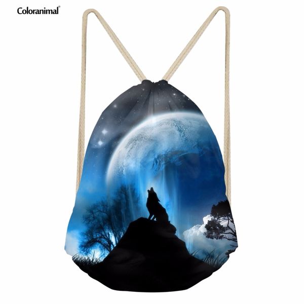 

coloranimal 3d siriu animal print drawstring bag cute 3d wolf cats beach bag men softback storage children girl travel bags