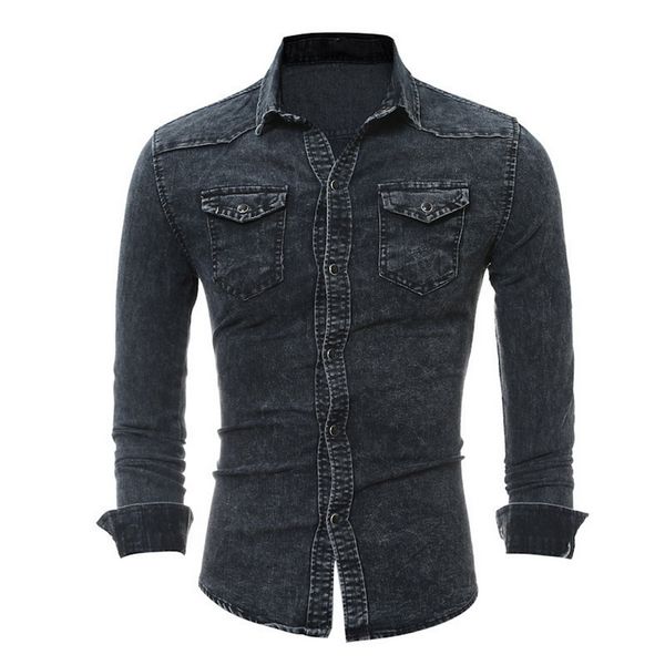 

dihope 2020 shirt men cotton jeans shirt fashion autumn slim long sleeve cowboy stylish wash slim asian size 3xl, White;black