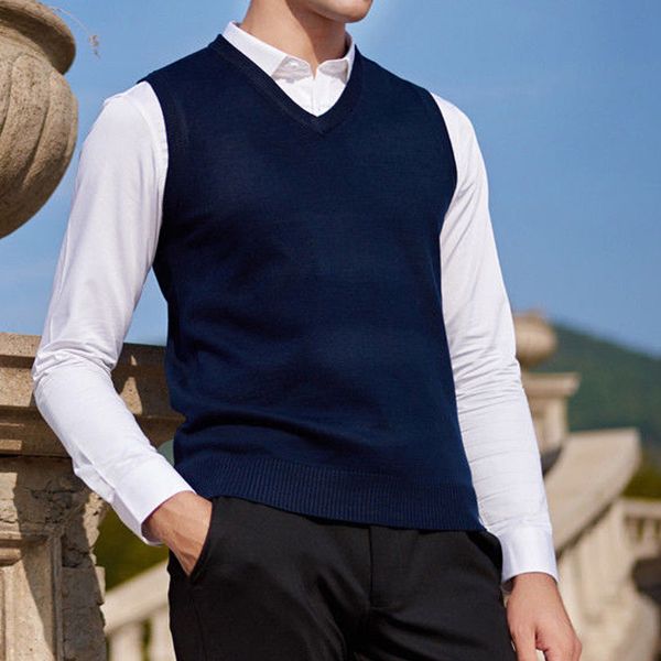 

brand clothing pullover sweater men autumn v neck slim solid vest sweaters sleeveless men's warm sweater cotton casual m-3xl, Black;white