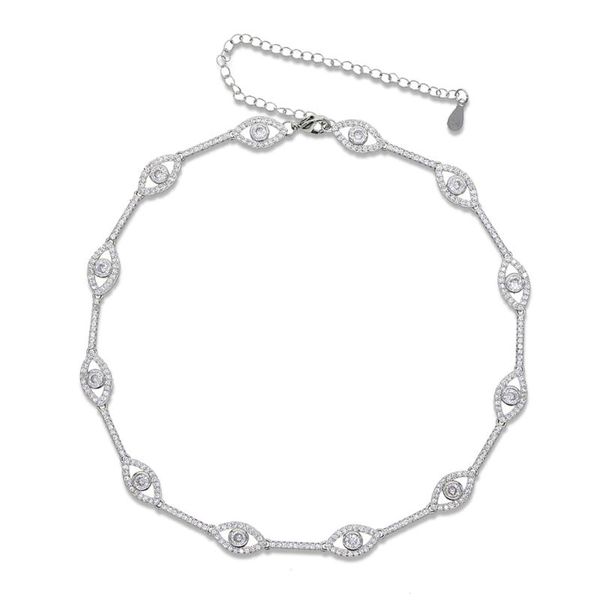 

delicate cute turkish evil eye cz tennis necklace collarbone adorable for women choker girl tennis chain eye charm necklace, Golden;silver