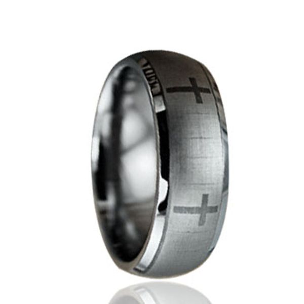 

crosses laser engraving tungsten ring wholesales 8mm for men, Silver