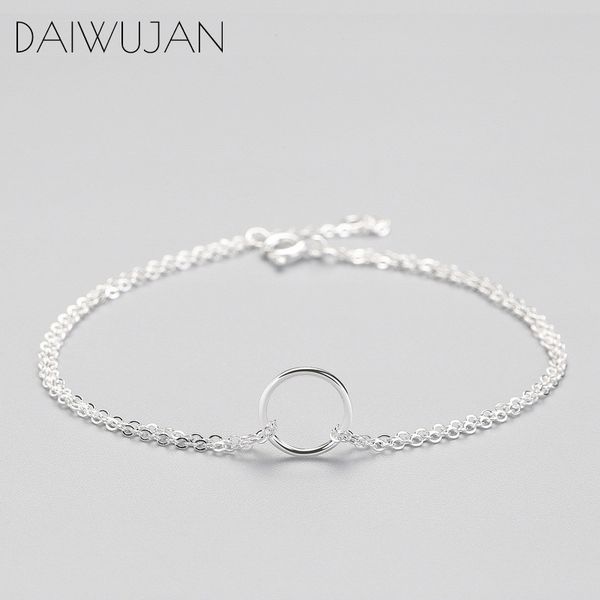 

daiwujan minimalist 925 sterling silver circle charm bracelet for women round link chain fine jewelry party birthday gift, Golden;silver