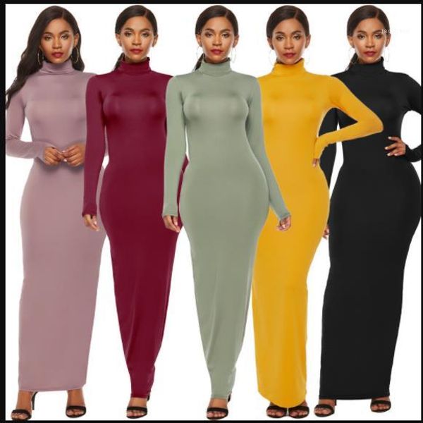 

dresses plus size stretch turtle neck solid color dresses long sleeve ladies dresses skinny womens bodycon, Black;gray