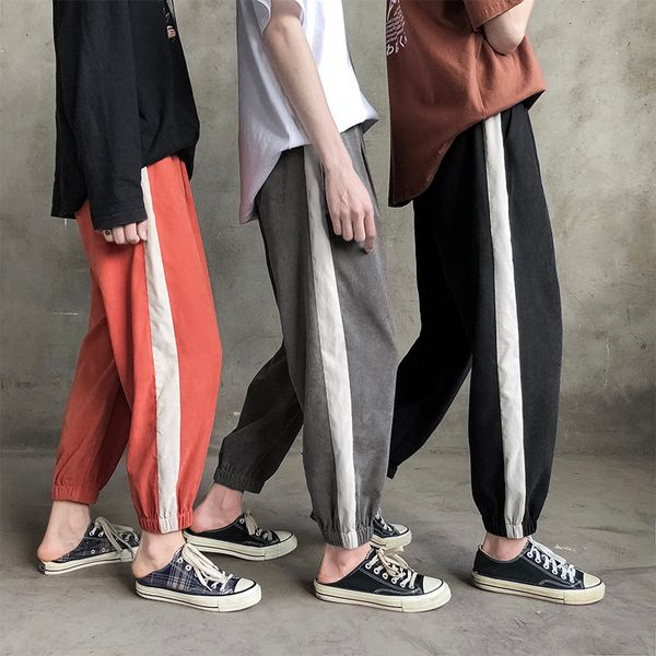 

2019 spring the new arrivals listing letter printing men's color matching trend temperament sports dating high-end trousers, Black