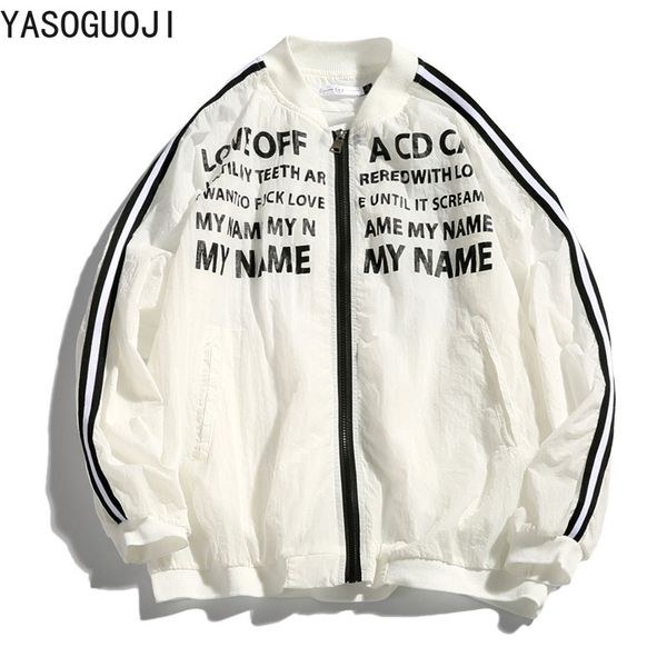 

yasuguoji 2019 new spring fashion letter printed jacket men zipper o-neck sunproof jacket loose casual men's thin l117, Black;brown