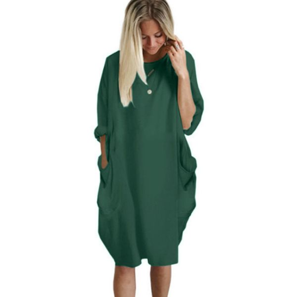 

solid half sleeve midi dress women summer 2019 loose leisure pocket dresses femme plus size 5xl, Black;gray