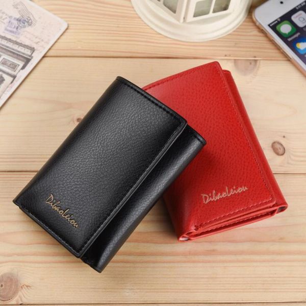 

2019 leather men's women's fashion couple short paragraph multifunction wallets bags monedero de hombre sell, Red;black