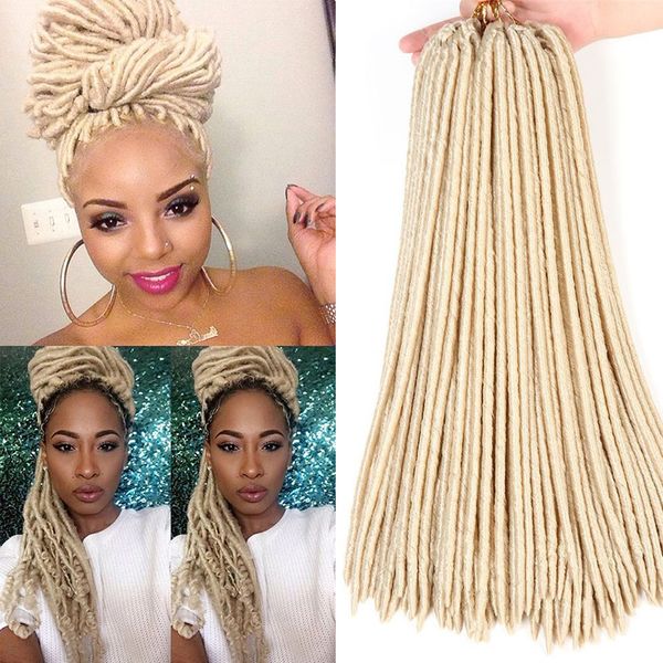 

3 pakes blonde faux locs crochet hair 18inches synthetic braiding hair 24 roots crochet hair extensions soft dreadlocks extenions, Black