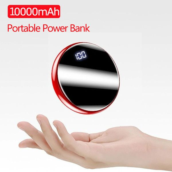 

10000mah portable mini power bank mirror screen digital disply poverbank external battery pack powerbank for smart mobile phone