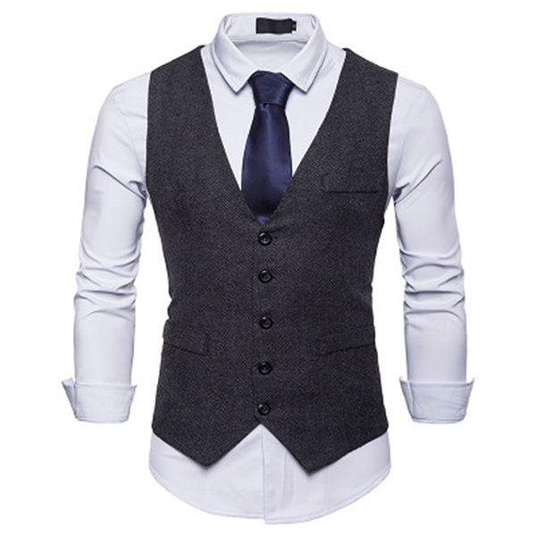 

2018 men's casual vest men's herringbone single-breasted vest suit business men, Black;white