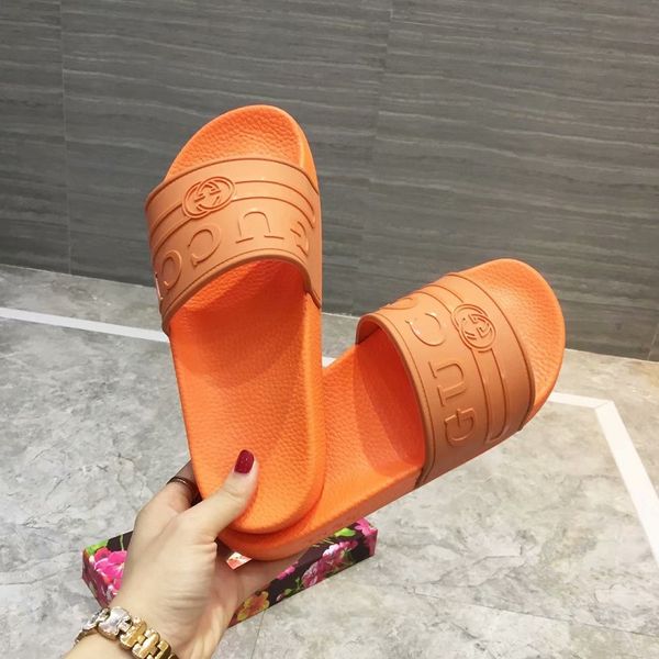 

with box) leather slide sandals slippers men women red designer flower printed beach flip flops slipper 35-45, Black