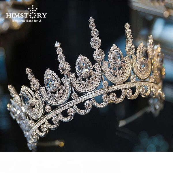 

himstory noble beauty princess tiara cubic zircon wedding bridal crown rhinestone pageant crown for brides headbands mx190817, Golden;white