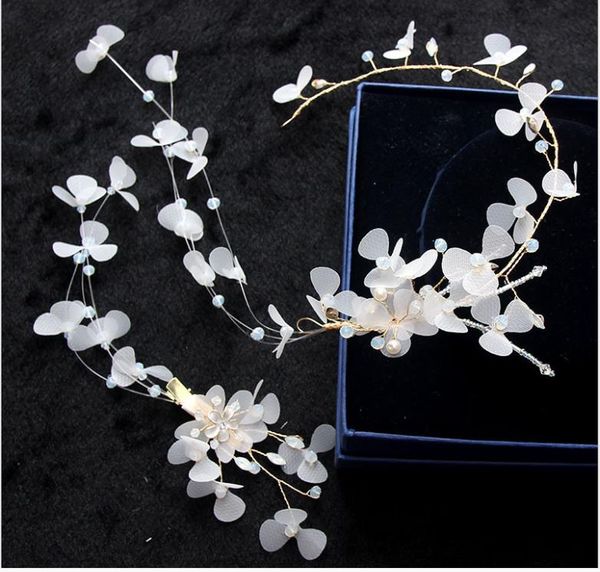 

korean bride handmade headdress studio jewelry white crystal juan yarn head flower hair band hair clip set, Silver