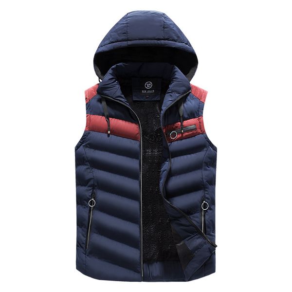 

new men jacket cotton padded outwear man winter vest coats fashion hooded design stitching warm casual sleeveless waistcoat, Black