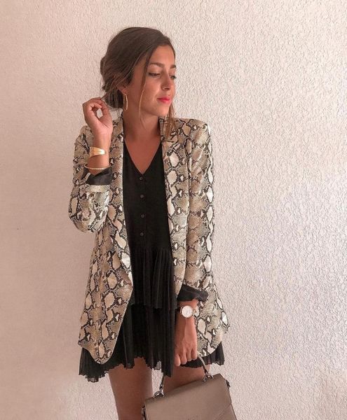 

women stylish snakeskin slim business blazers womens coat cardigan lapel suit autumn winter clothes women blazer, White;black