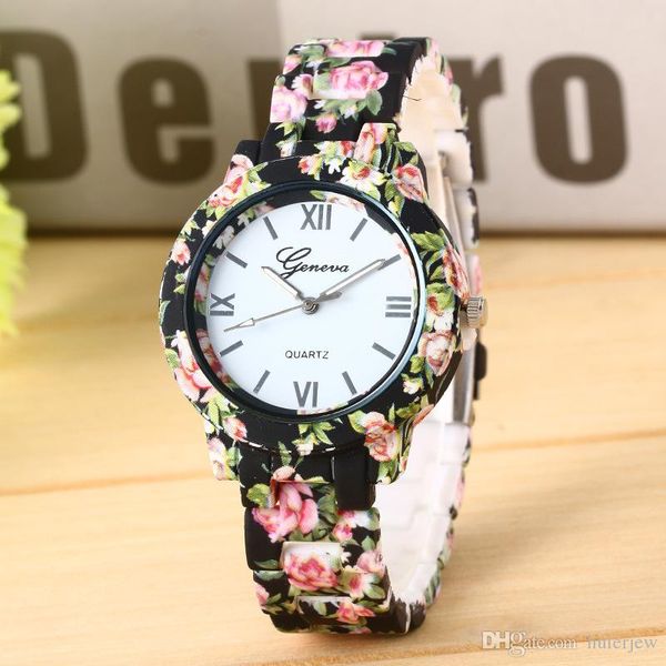 Frauen Kleid Uhren Luxus Blumen Gedruckt Genf Uhr Frauen Casual Quarzuhr Elegante Beliebte Damen Kleid Armbanduhr