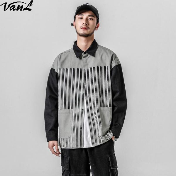 

vanl spring and autumn longsleeved shirt striped stitching casual men's shirt university of tennessee street fashion, White;black