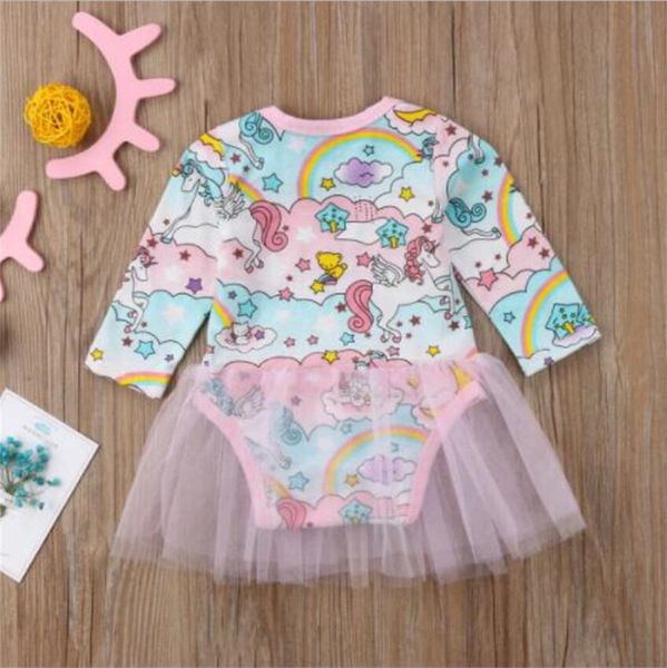 

baby girls mesh patchwork dresses spring jumpsuits romper newborn infant clothes skirts toddler boutique unicorn dress outfit 2020 e21903, Red;yellow
