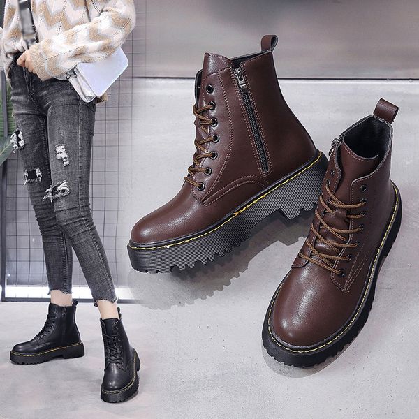 

women boots platform round toe shoes anti-slip breathable soft for autumn winter k-best, Black