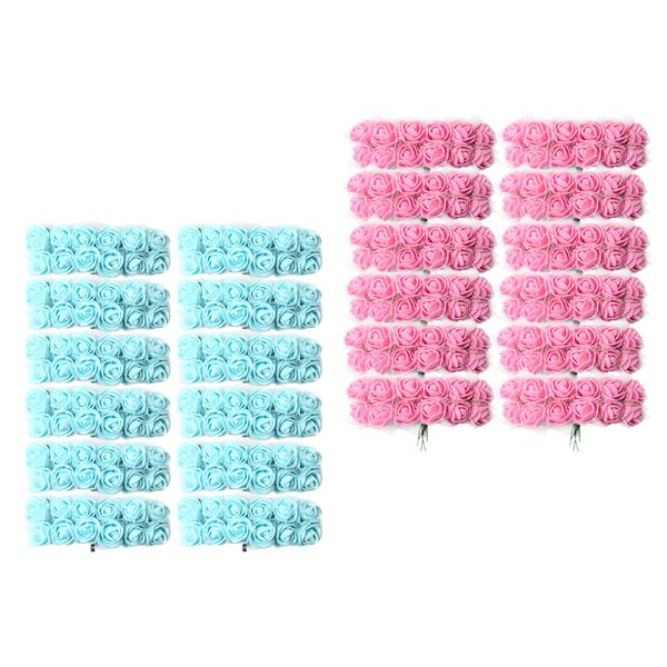 

288x artificial foam rose flower wedding bouquet diy craft light blue & pink