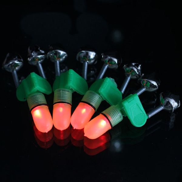 

4pcs/set led fishing rod bite alarm red light twin fishing bells clip alarm trackle tool signal lamp with bite twin bell