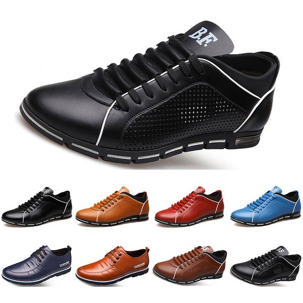 

2020 designer men leather casual shoes black navy blue red brown business fashion flat party size 38-45 mens trainers sneaker color9