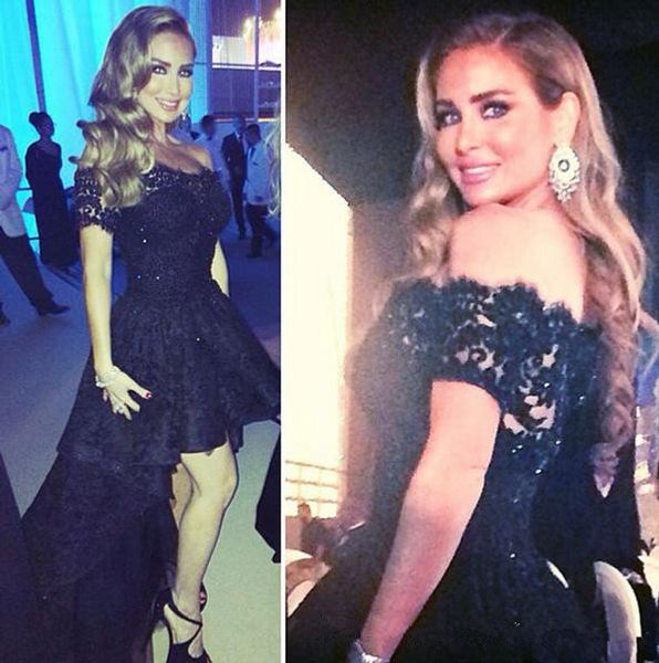 

little black lace high low prom dresses bateau neck short bride party evening gowns zipper back vestidos