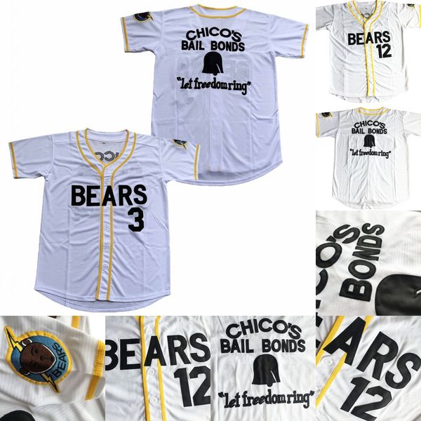 Más notícias Bears # 12 Tanner Boyle 3 Kelly Leak Filme 1976 Chicos Bail Bonds Camisas de beisebol frete grátis