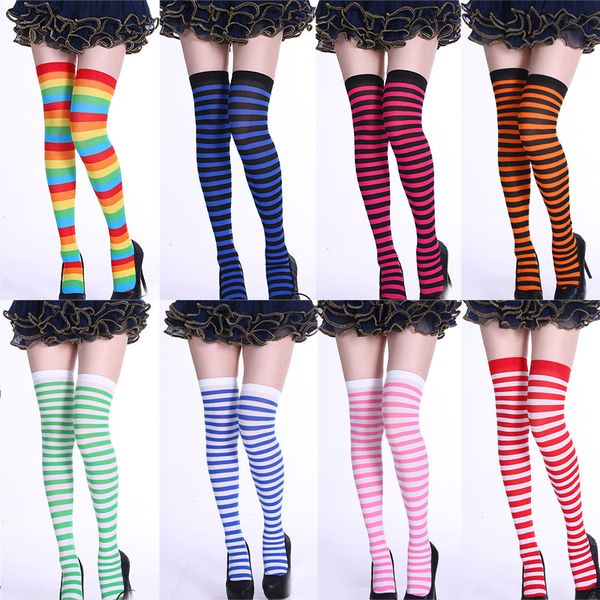 

хэллоуин девушки женщины полосатые легкие леггинсы одеваются длинные колено чулки носки костюм косплей поставки одежды на рождество рождеств, Blue;gray