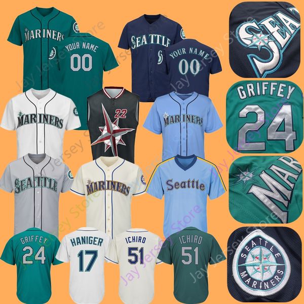 

Seattle Custom Mariners Jersey J. P. Crawford Dee Gordon Ryon Healy Braden Bishop Félix Hernandez Marco Gonzales Wade LeBlanc Men Women Kid