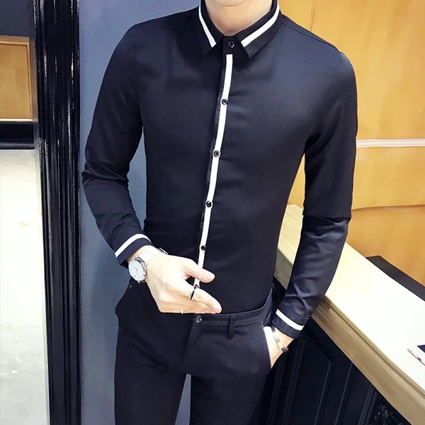 

2018 new fashion shirt men business korea slim fit long sleeved shirt quality design formal dress casual chemise homme 5xl, White;black