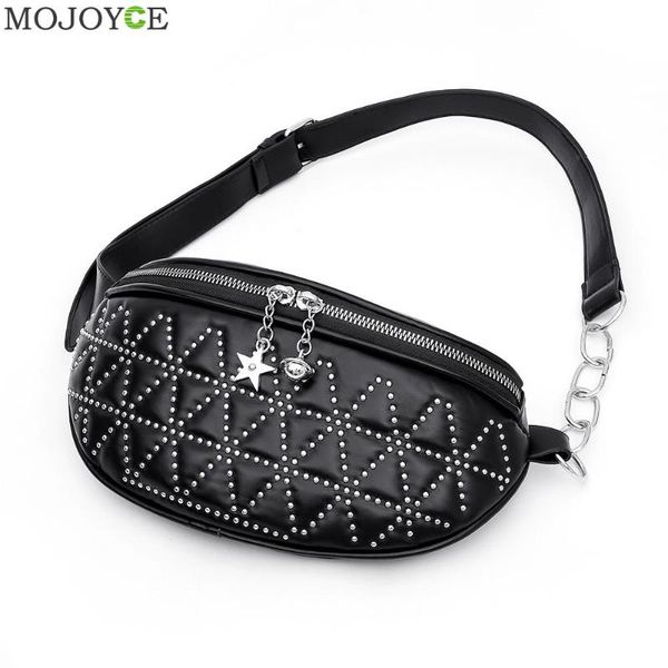 

rivet fanny waist pack women pu leather zipper bum pouch travel street chest crossbody bag