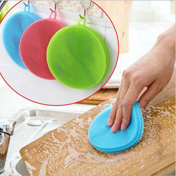 

cleaning brush dishwashing sponge multi-functional silicone dish scrubber fruit vegetable cutlery kitchenware brushes kitchen tools
