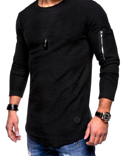 

clothing new quality long spring and autumn tshirts mens zipper long curved line t sleeved shirt r dtgmn, Black