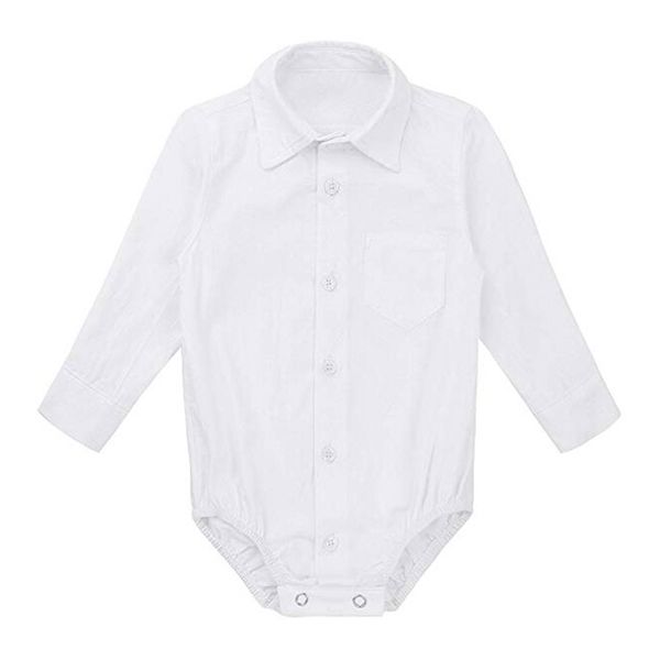 

Newborns Bodysuit Baby Boys Formal Shirts Gentleman Long Sleeve White Button Wedding Party Outfits Infant Kid Jumpsuit 0-24M A20