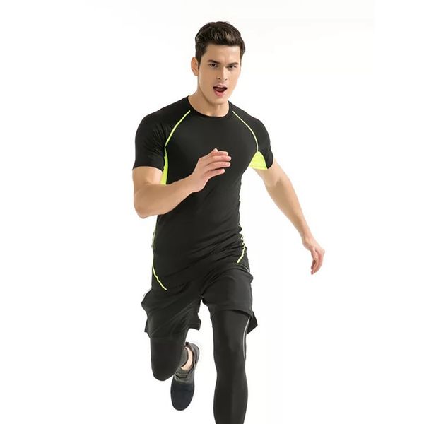 

short sleeve t-shirt men o neck quick drying casual tight tee fitness apparel sportswear, Black;blue