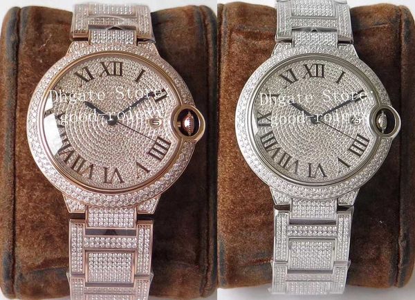 

2 стиль розового золота мужские автоматические часы 2824 eta полный pave алмазный циферблат ободок браслет мужчины we9009z3 стали rhinestone, Slivery;brown