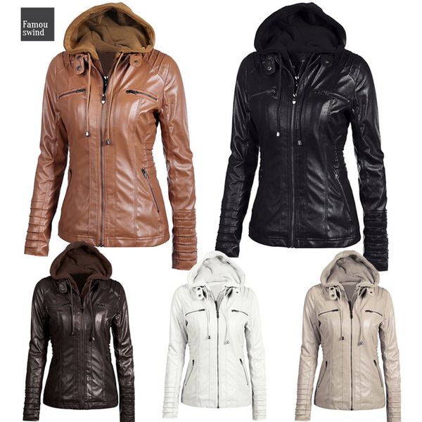 

hoodies winter leather jacket turn down collor formal ladies zipper outerwear faux leather pu female moto jacket coat plus size, Black;brown