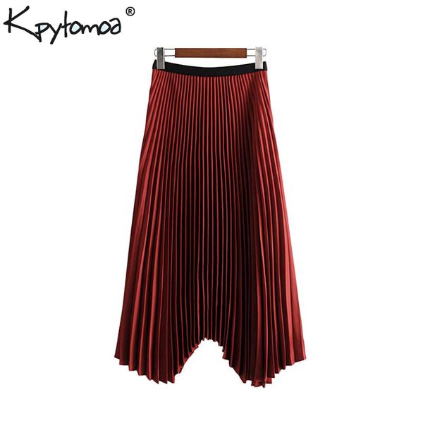 

vintage стильного плиссе asymmetric maxi юбка женщина 2019 мода эластичного пояс офис wear нерегулярной юбка повседневного faldas mujer, Black