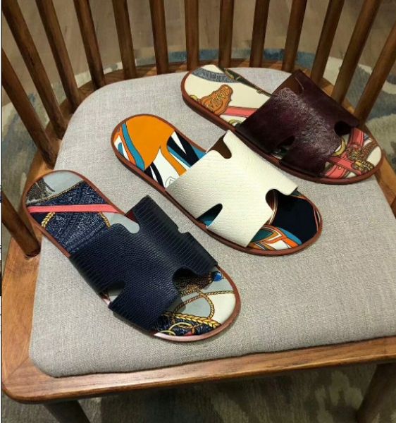 

classic men slippers genuine leather flats shoes high-end slip-on flip flop shoes men designer open toe slippers, Black